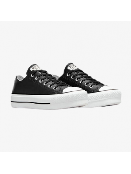 Converse bajas con plataforma negras de cuero