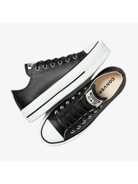 Converse bajas con plataforma negras de cuero