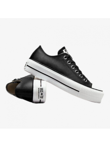 Converse bajas con plataforma negras de cuero