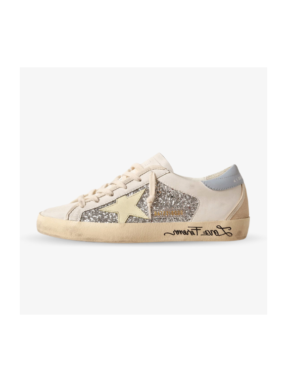 Golden Goose Superstar con Purpurina plateada y estrella de piel Amarilla